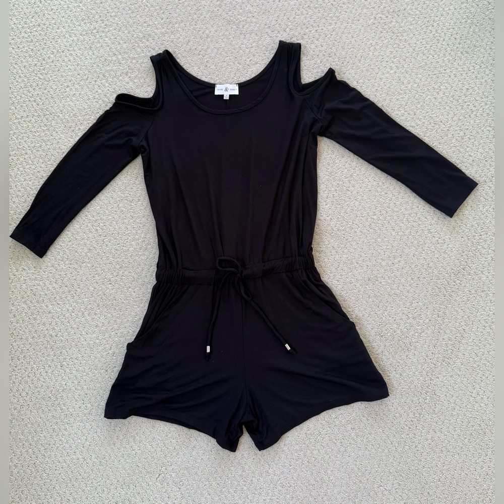 Thyme & Honey Black Cut Out Shoulder Romper